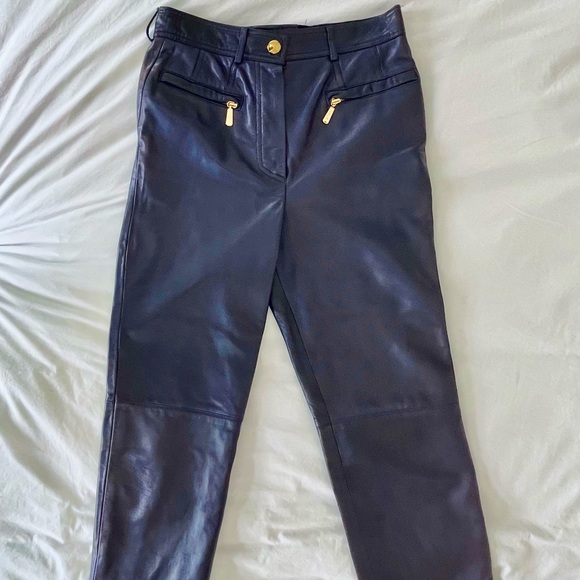 Rare Vintage 1980s Escada by Margaretha Ley Leather Pants - Eggplant (Size 34) - Picture 6 of 7